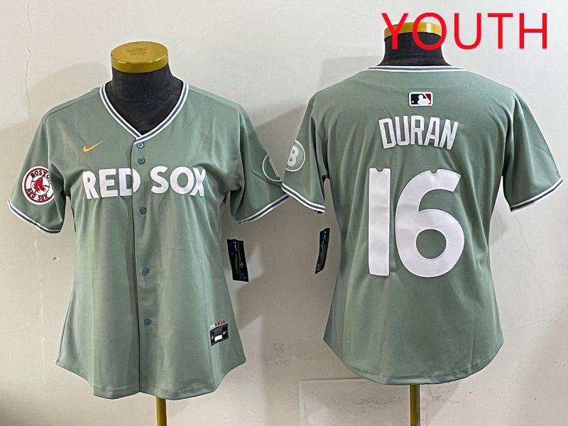 Youth 2025 Boston Red Sox 16 Duran Light Green Joint Name Nike MLB Jersey style 18